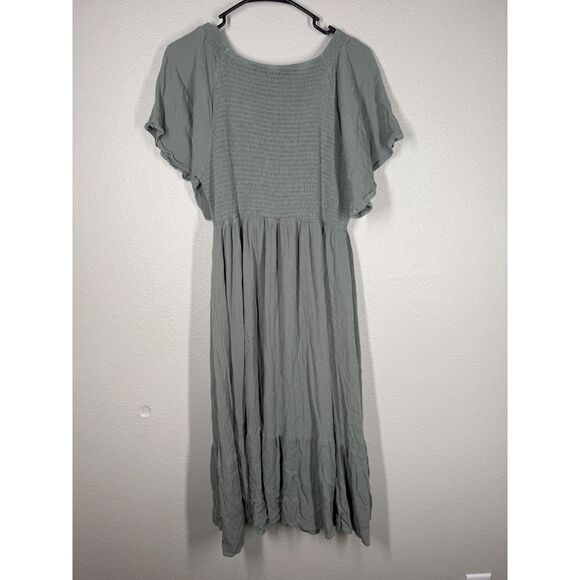 Baltic Born Womens Green Babydoll Midi Dress Sz XL Feminine V Neck Tiered - Picture 3 of 8